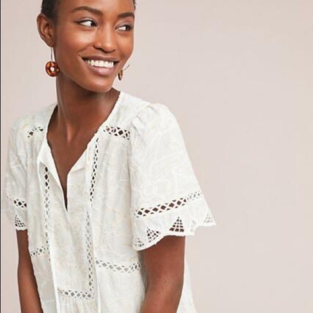 Anthropologie Feather Bone Adler Embroidered Top